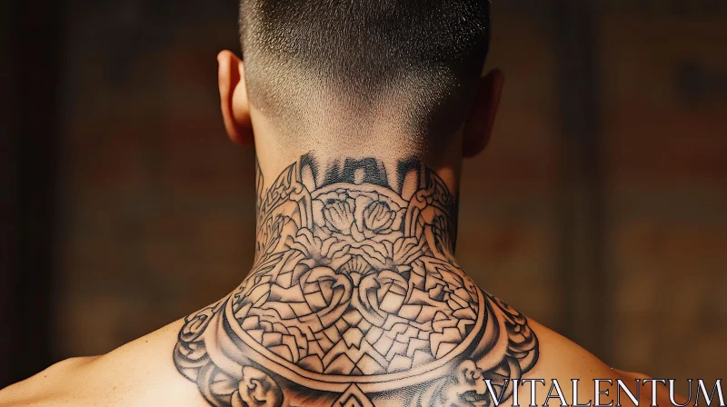 Complex Patterned Neck Tattoo Art AI Image