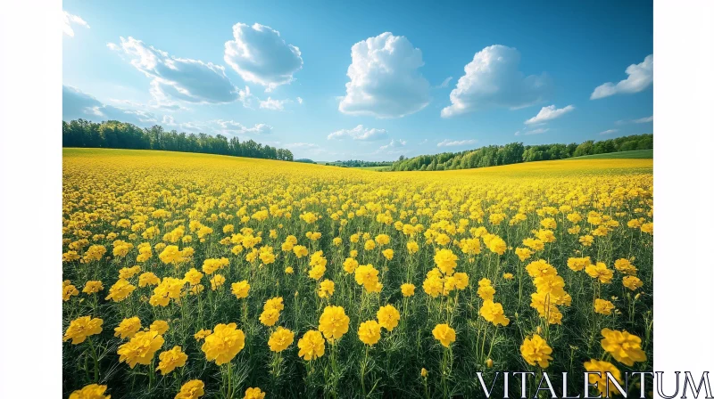 Endless Yellow Flower Field AI Image