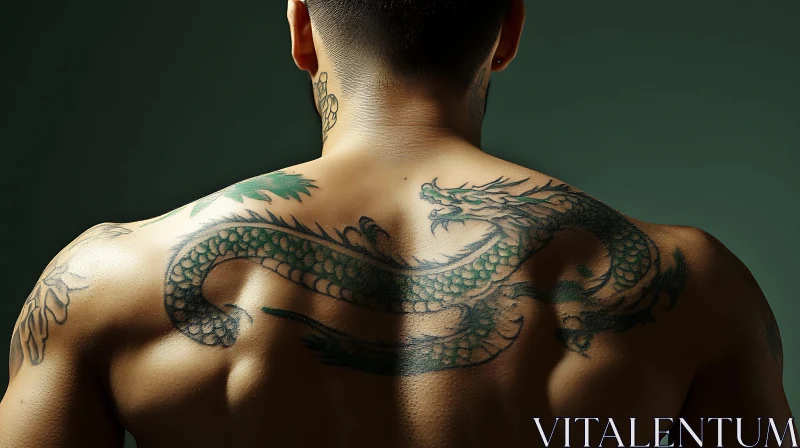 AI ART Intricate Green Dragon Tattoo Design