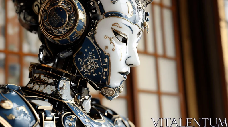 Ornate Robotic Creation with Gold Patterns AI Image