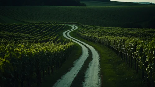 Winding Road Through Vineyard Landscape