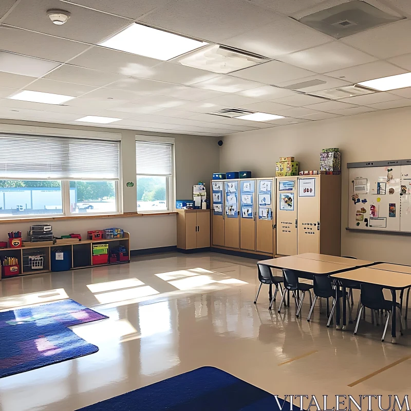 Classroom with Tables and Storage AI Image