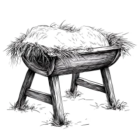 Rustic Manger with Hay Artistic Sketch