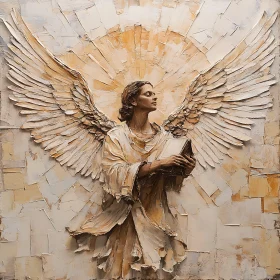 Angel Holding Book with Textured Wings