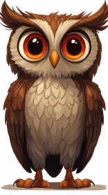 Cute Cartoon Owl with Large Eyes