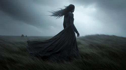 Solitary Figure in a Grassy Expanse
