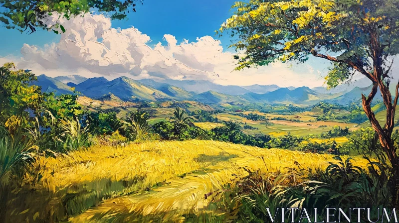 AI ART Mountains and Field Landscape Art