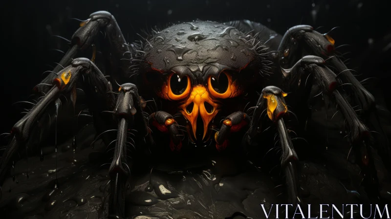 Glowing Orange Eyes of the Black Spider - An Intricate Zbrush Artwork AI Image