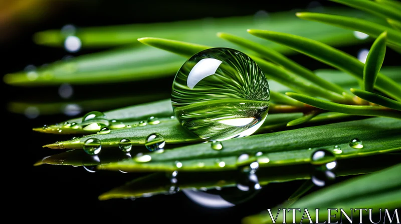 Nature's Essence: Water Drops on Green Leaf AI Image