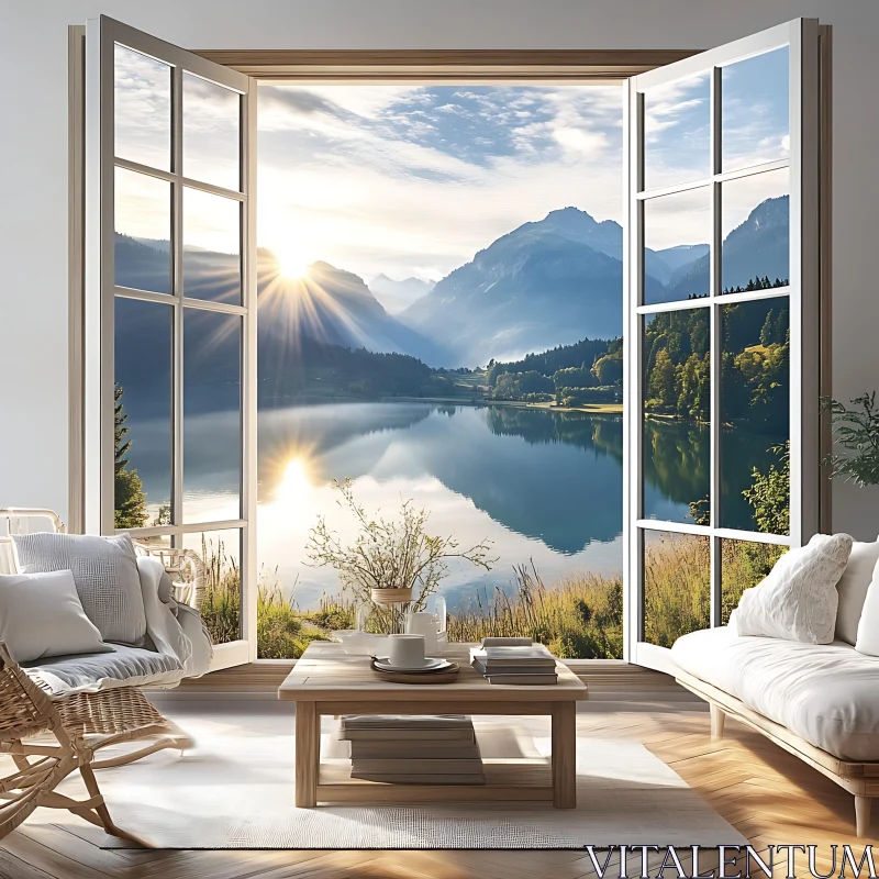 AI ART Scenic Lake View from Window