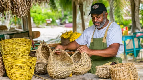 Artisan Crafting Traditional Woven Baskets