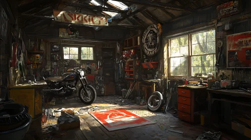 Garage Scene with Motorcycle