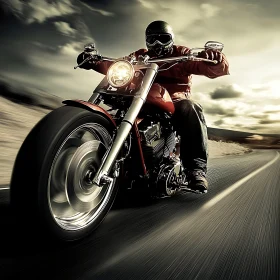Red Motorcycle on Desert Road
