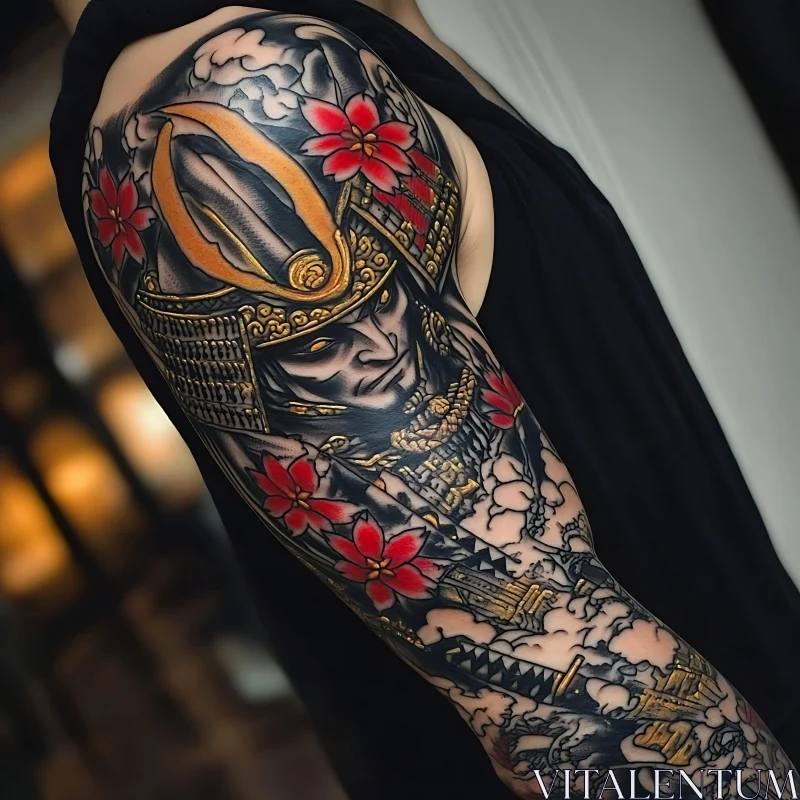 Traditional Japanese Samurai Arm Tattoo AI Image