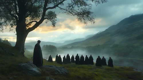 Cloaked Figures at Dawn