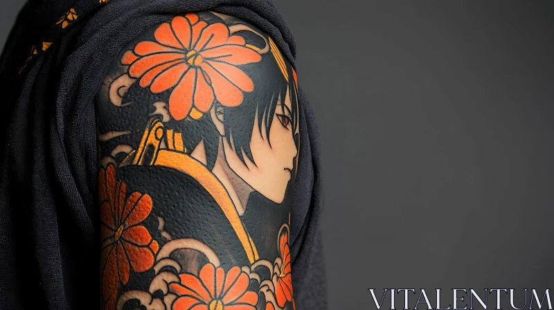 Floral Anime Tattoo Art AI Image