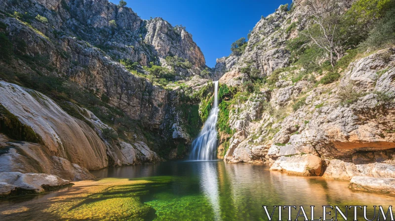 AI ART Majestic Waterfall in a Rocky Landscape