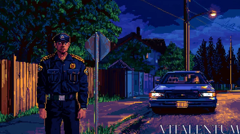 Nighttime Patrol: Policeman in Pixel Art AI Image