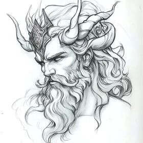 Monochrome Horned Man Drawing