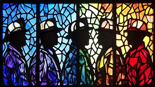 Silhouette Firefighters Stained Glass Art