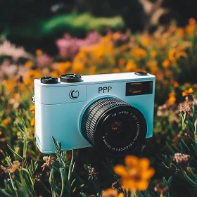 Retro Camera Surrounded by Nature's Beauty