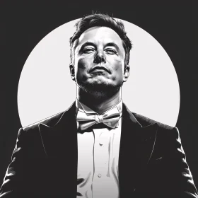 Black-and-White Portrait of Elon Musk