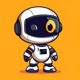 Cute Cartoon Robot on Orange Background