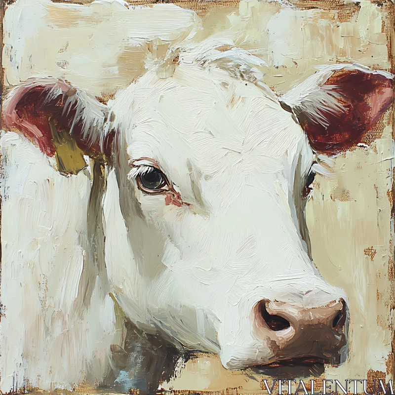 White Cow Head Study in Oil AI Image