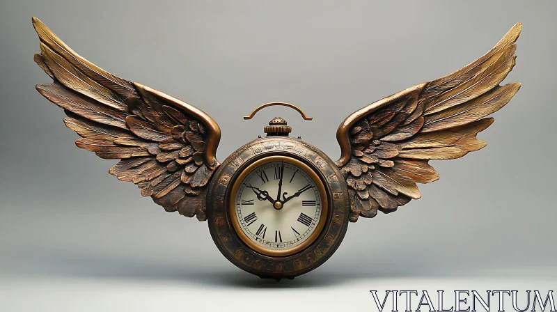 AI ART Bronze Clock with Wings Sculpture