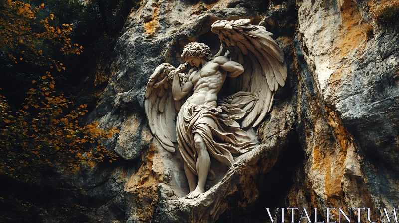 AI ART Winged Angel Carved in Stone