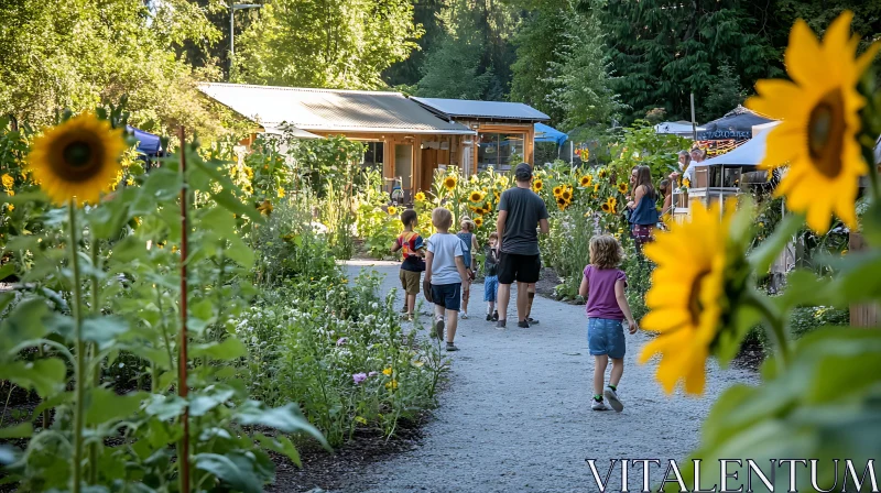 Kids among Sunflowers in the Garden AI Image