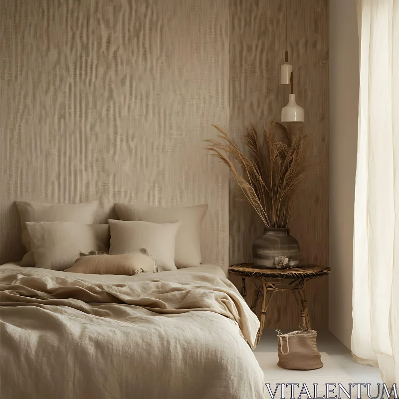 AI ART Calm Bedroom with Linen Bedding