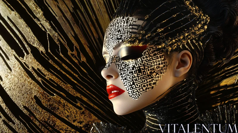 Intricate Face Paint Art with Gold Accents AI Image