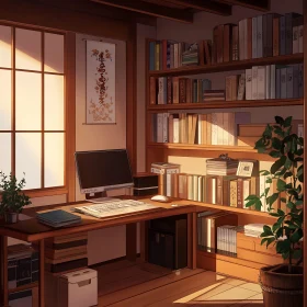 Cozy Interior with Desk and Books