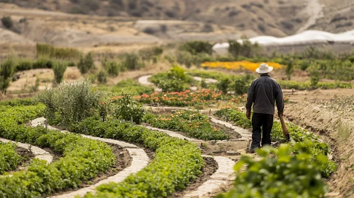 Agricultural Landscape with Farmer