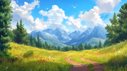 Scenic Mountain View with Flower Meadow