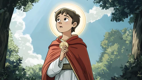 Young Boy Cartoon with Red Cape