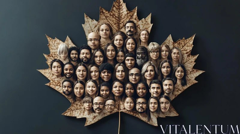 Multicultural Faces in a Leaf AI Image