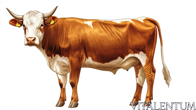 Detailed Cow Portrait on White Background AI Image