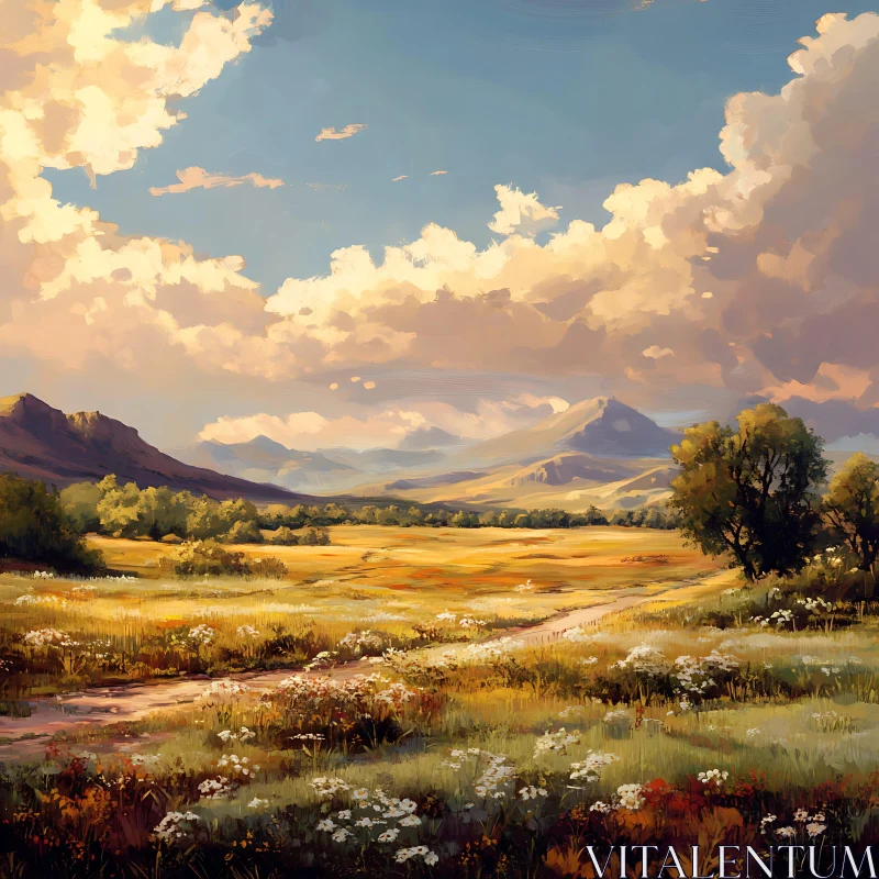 AI ART Scenic Landscape with Meadow and Mountains