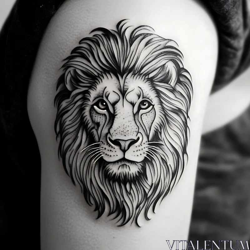 Detailed Lion Tattoo in Black and White AI Image