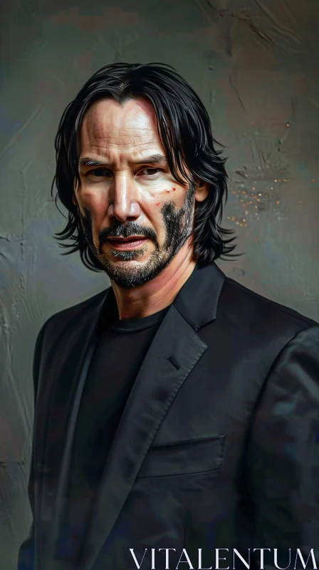 Keanu Reeves Black Suit Portrait AI Image