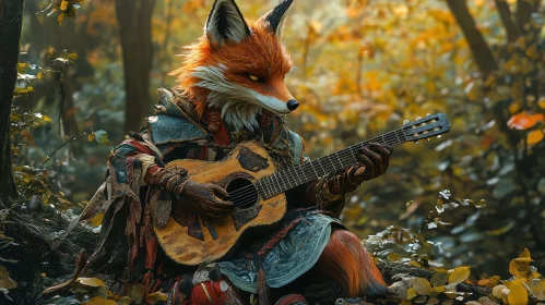 Whimsical Fox Musician in Autumnal Woods