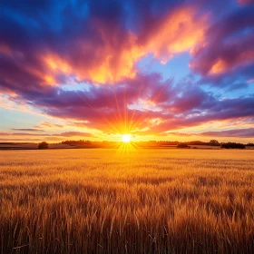 Sunset Over the Wheat Field