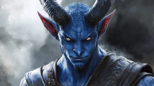 Horned Blue Skin Demon Close-Up