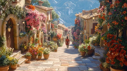 Italian Street View with Flowers