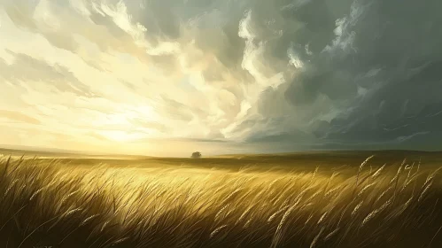 Serene Wheat Field at Sunset