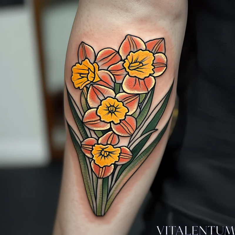 Floral Daffodil Tattoo Art AI Image