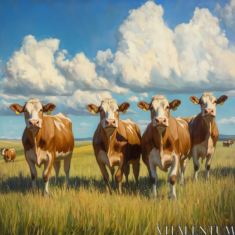 AI ART Pastoral Cows under Cloudy Sky