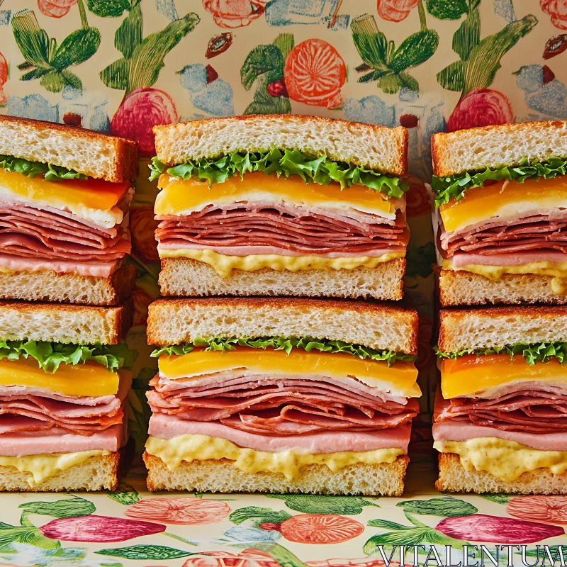 Stacked Ham and Cheese Sandwiches AI Image